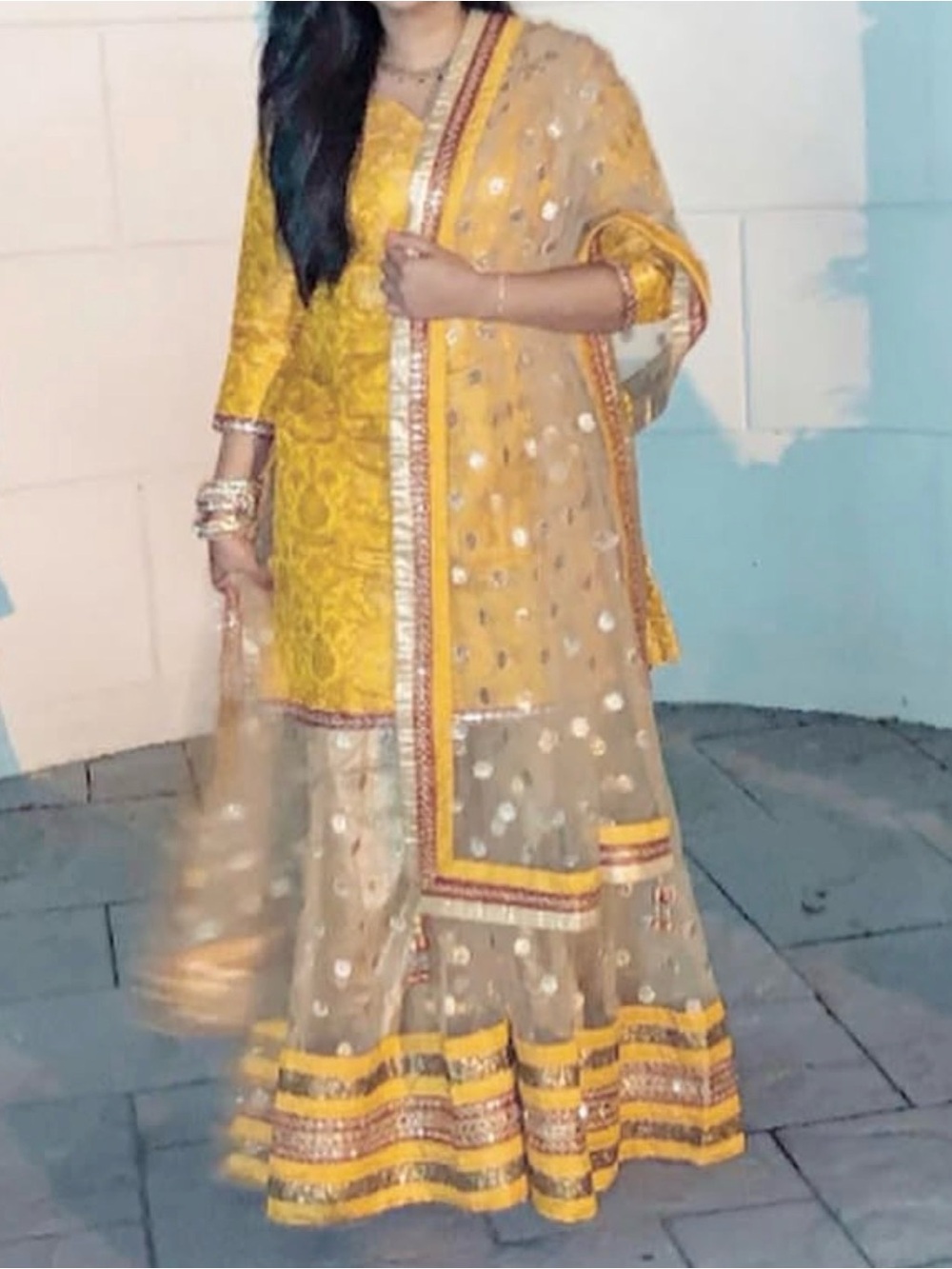 Ethnic Indian Wear Yellow & Gold Embroidered Lehenga Set with Sheer Dupatta